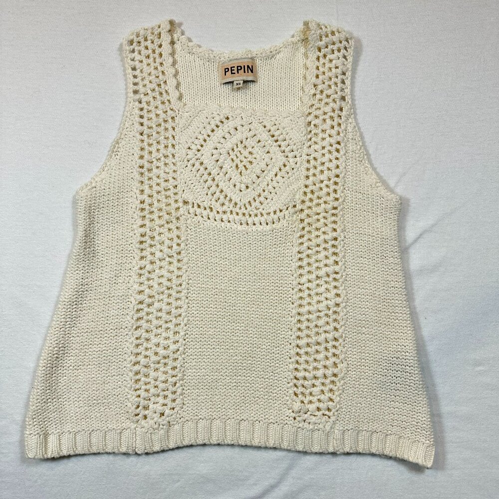 Anthropologie Pepin Women's XS Boho Crochet/Knit Sleeveless Top Ivory/Cream - Picture 1 of 8